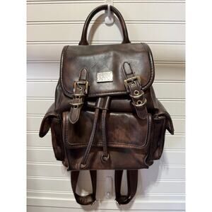 Madden NYC Brown Faux Leather Flap Backpack